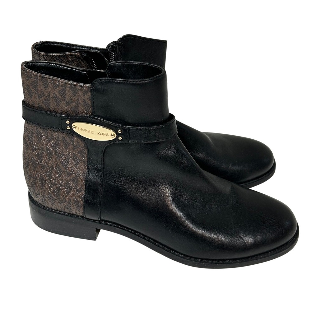 Michael Kors Ankle Boots Women's 6M Black Leather Monogram Logo Zip Booties